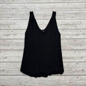 NEW ONLY Tank Top Women's Medium Black Linen V-Neck Onllina Ribbed Knit Pullover